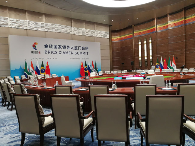 The Plenary Session of BRICS Xiamen Summit was held in Xiamen, Fujian Province, on Monday, September 4, 2017. [Photo: China Plus]
