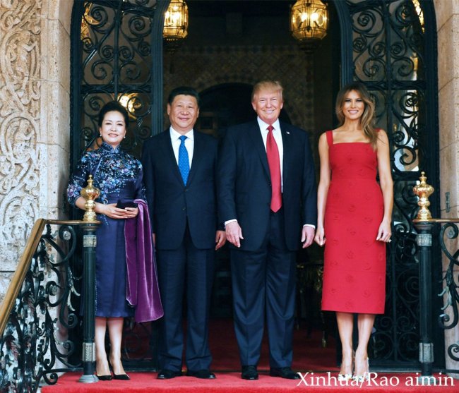 Chinese President Xi Jinping, along with his wife Peng Liyuan, meet with US President Donald Trump and his wife, Melania, at the Mar-a-Lago Resort in Florida on April 6, 2017. [File Photo: Xinhua]