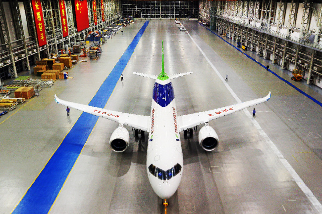The C919 passenger jet is the first of its kind designed and built in China. The plane is scheduled to make its maiden flight on May 5. [Photo: Xinhua]