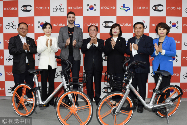 Chinese bike-sharing company Mobike announced Wednesday it had entered the market in the Republic of Korea (ROK). [Photo: VCG]