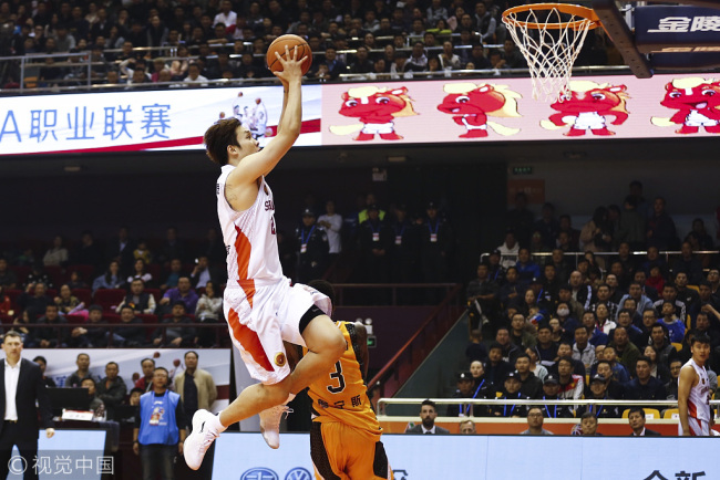 Chinese rising star Ding Yanyuhang plays in the opening round of the Chinese Basketball Association (CBA) league in Jinan, east China's Shandong Province, on October 29, 2017. [Photo: VCG]