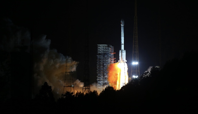 China launched two BeiDou-3 satellites via a single carrier rocket to support its global navigation and positioning network at 7:45 p.m. Sunday. [Photo: China Plus/Li Jin]