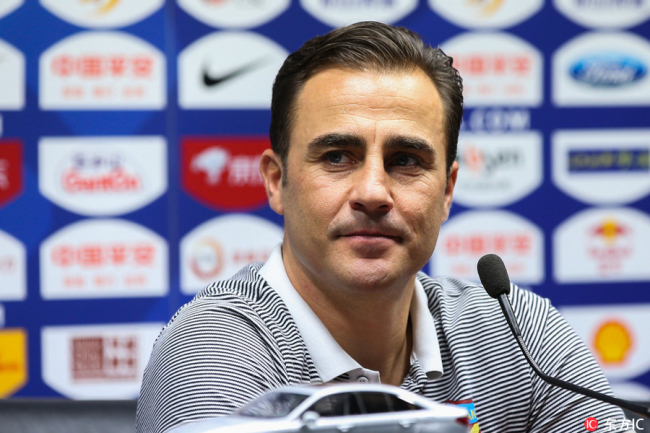 Fabio Cannavaro at the news conference after the game between Tianjin Quanjian and Guangzhou Evergrande on Nov 4, 2017 [Photo: IC]