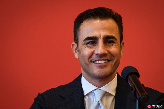 Fabio Cannavaro speaks at the press conference as he is appointed the head coach of the Chinese Super League club Guangzhou Evergrande in Guangzhou on Nov 9, 2017. [Photo: IC]