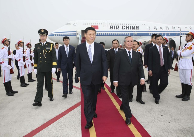 Chinese President Xi Jinping arrives in the Vietnamese capital of Hanoi for a state visit to the southeast Asian country on November 12, 2017. [Photo: Xinhua]