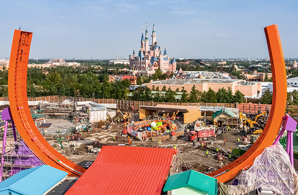 The undated photo shows that the main construction of Rex's Racer, one of the Toy Story Land attractions at Shanghai Disney Resort has almost been completed. [Photo: thepaper.cn]
