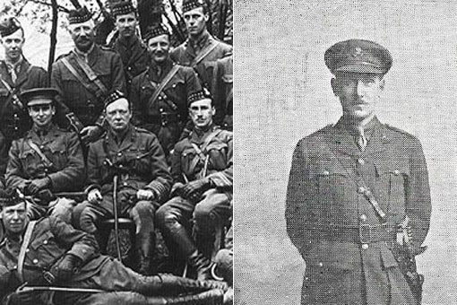 Winston Churchill pictured centre in 1916 with the Royal Scots Fusiliers at Ploegsteert on the French-Belgian border (left) [Photo: Public domain] Lt Col Bryan Charles Fairfax, 1916 (right) [Photo: History of the 89th Brigade by FC Stanley/IWM, London]