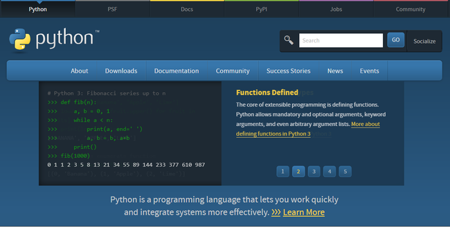 Screenshot of Python's website. [Screenshot: python.org]