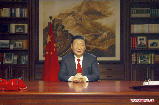 Chinese President Xi Jinping delivers a New Year speech at 19 p.m. on December 31, 2017 Beijing time to domestic and overseas audience. [Photo: Xinhua]