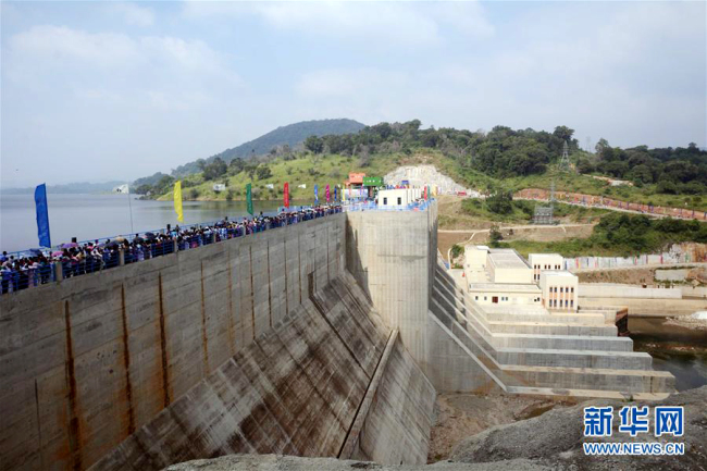 Sri Lanka's largest water reservoir, designed and constructed by PowerChina, is opened in Moragahakanda, Sri Lanka, on January 8, 2018. [Photo: Xinhua]