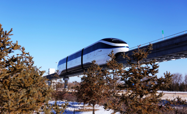 Chinese electric vehicle maker BYD launches an unmanned driving system for its monorail, known as SkyRail, in Yinchuan, capital of Ningxia Hui Autonomous Region, January 10, 2018. [Photo provided to China Plus]