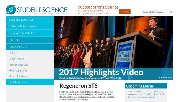 The screenshot of the official website of the Regeneron Science Talent Search. [Photo: China Plus]