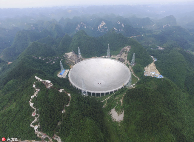 The photo shows the world's largest radio telescope FAST, which is located in southwestern Chinese province of Guizhou. [Photo: www.dfic.cn]