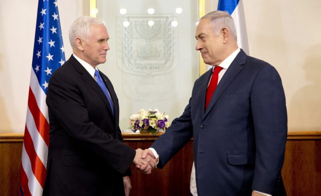 U.S. Vice President Mike Pence (left) meets with Israel's Prime Minister Benjamin Netanyahu in Jerusalem, Jan. 22, 2018. [Photo: AP]