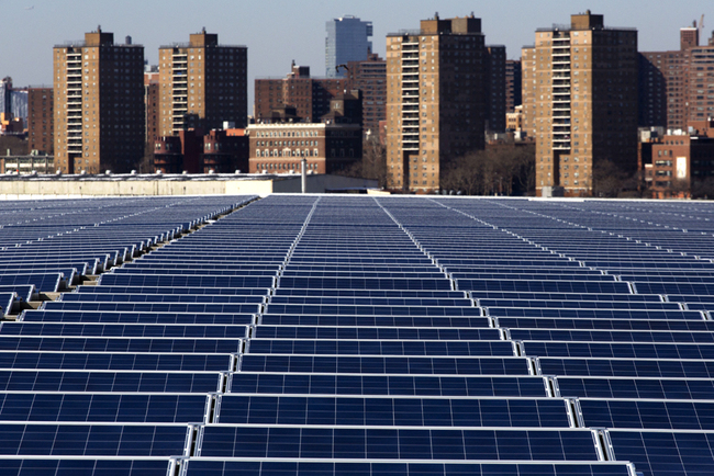 A rooftop is covered with solar panels at the Brooklyn Navy Yard, Feb. 14, 2017, in New York. [Photo: AP]