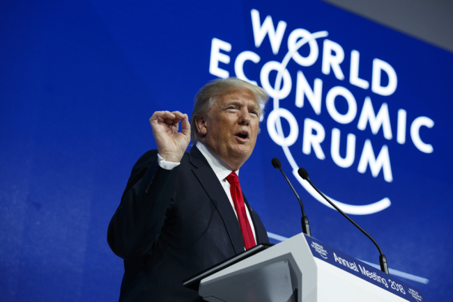 President Donald Trump delivers a speech to the World Economic Forum, Friday, Jan. 26, 2018, in Davos. [Photo: AP/Evan Vucci]