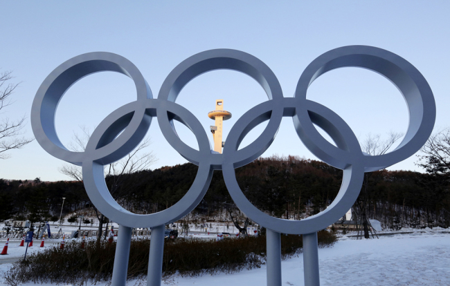The Olympic rings are displayed at the Main Press Center for the 2018 Pyeongchang Winter Olympics in Pyeongchang, South Korea, Jan. 23, 2018. [Photo: AP/Ahn Young-joon]