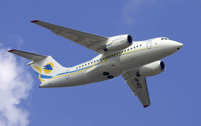 This April 28, 2010 file photo shows the new An-148 regional twin-jet passenger aircraft during its first flight from the Antonov aircraft factory in Kiev, Ukraine. [File Photo: AP]