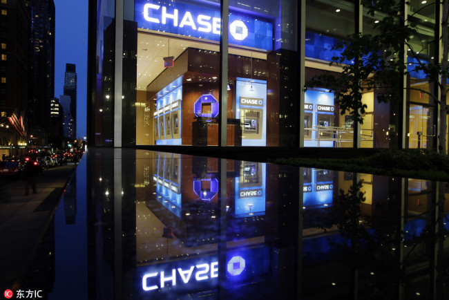Photo taken on May 10, 2012 shows a J.P. Morgan Chase Bank building in New York, the U.S. [File photo: IC]