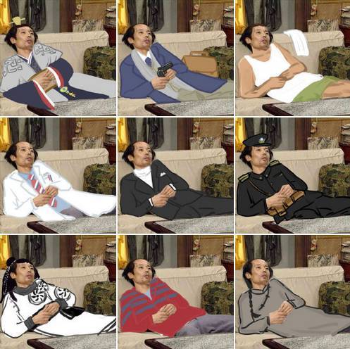 The photo in which Ge You does "the Beijing slouch" has been edited by netizens in different ways. [File photo: Legal Evening News]