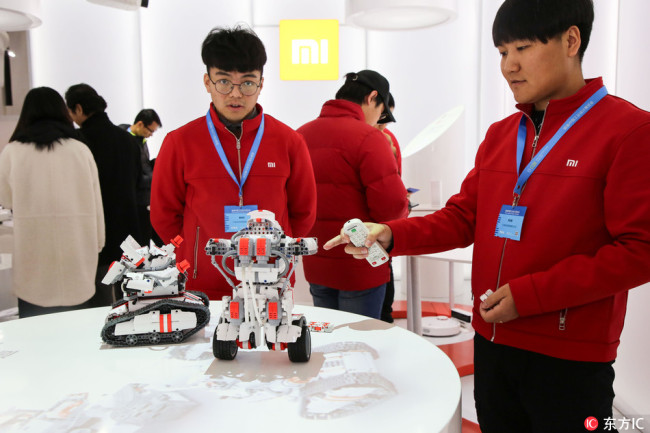 A Xiaomi intelligent robot on display at the first China Industrial Design Exhibition on December 1, 2017, in Wuhan, Hubei Province. [Photo: IC]