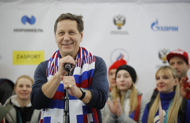 Russian Olympic Committee President Alexander Zhukov speaks during a welcome ceremony for Russia's athletes' team members at Sheremetyevo airport, outside Moscow, Russia, Monday, Feb. 26, 2018. [File photo: AP/Pavel Golovkin]