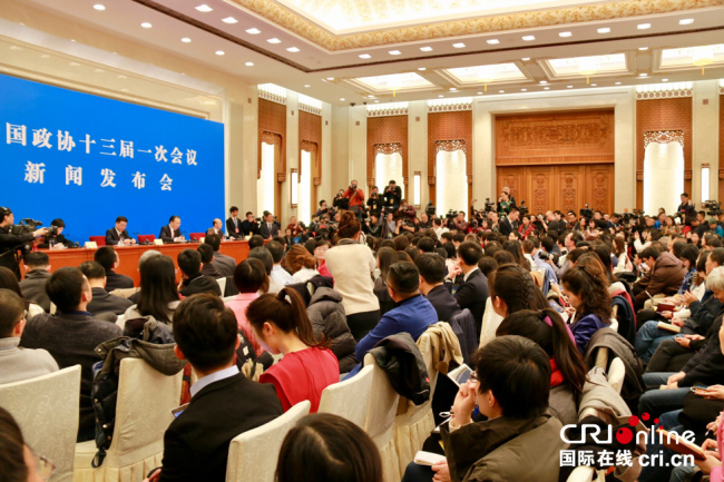 Journalists attend a news conference held by the Chinese People's Political Consultative Conference (CPPCC) on its annual session in Beijing on Friday, March 2, 2018. [Photo: China Plus]