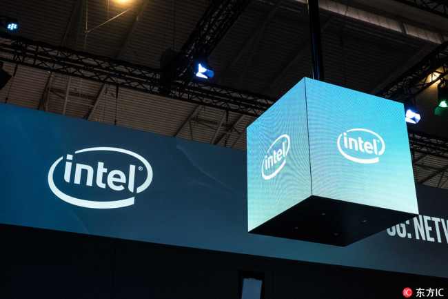 Intel logo is seen at the Mobile World Congress in Barcelona, Spain, February 26, 2018. [File Photo: IC] 