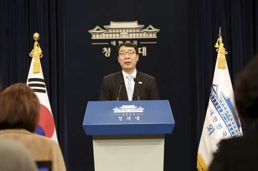 Yoon Young-chan, South Korean President Moon Jae-in's press secretary, speaks during a press briefing at the presidential Blue House in Seoul, South Korea, Sunday, March 4, 2018. [Photo: AP]