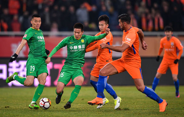 Shandong Luneng wins their home opener over Beijing Guoan in the first round of the Chinese Super League (CSL) new season in Jinan, east China's Shandong Province, on March 4, 2018. [Photo: Imagine China]