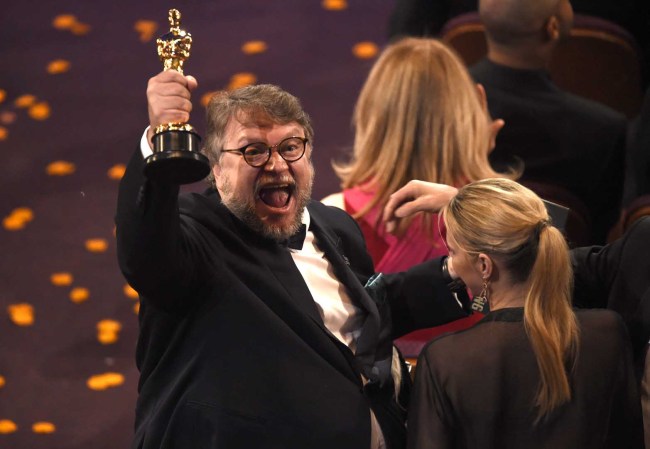Guillermo del Toro, winner of the award for best director for "The Shape of Water" celebrates in the audience at the Oscars on Sunday, March 4, 2018, at the Dolby Theatre in Los Angeles. [Photo: AP]