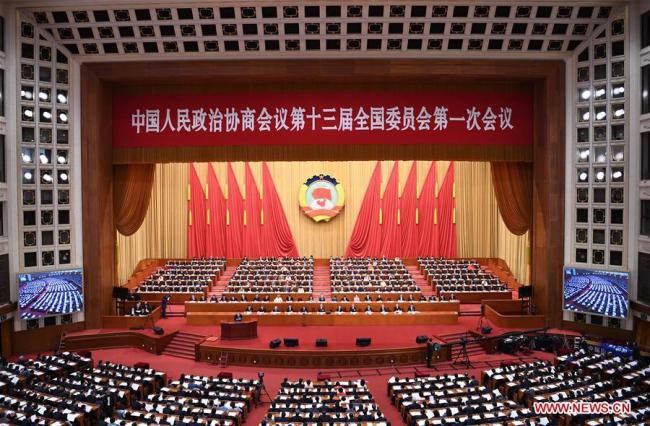The second plenary meeting of the first session of the 13th National Committee of the Chinese People's Political Consultative Conference (CPPCC) is held at the Great Hall of the People in Beijing, capital of China, March 8, 2018. [Photo: Xinhua/Gao Jie]