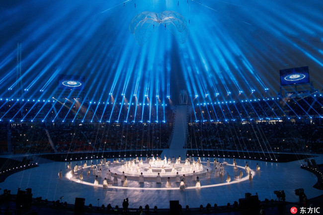 A photo shows artists performing during the Opening Ceremony for the Paralympic Winter Games in the PyeongChang Olympic Stadium, PyeongChang, South Korea, 09 March 2018. [Photo: IC]