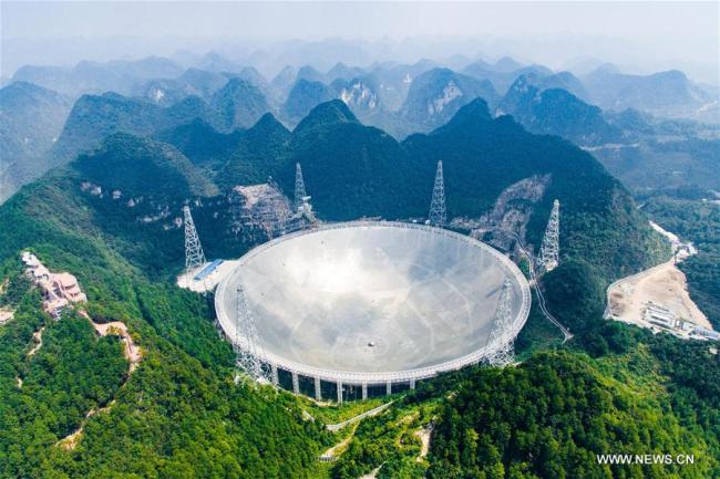 Photo taken on Sept. 24, 2016 shows the 500-meter Aperture Spherical Telescope (FAST) in Pingtang County, southwest China's Guizhou Province. [Photo: Xinhua/Liu Xu]