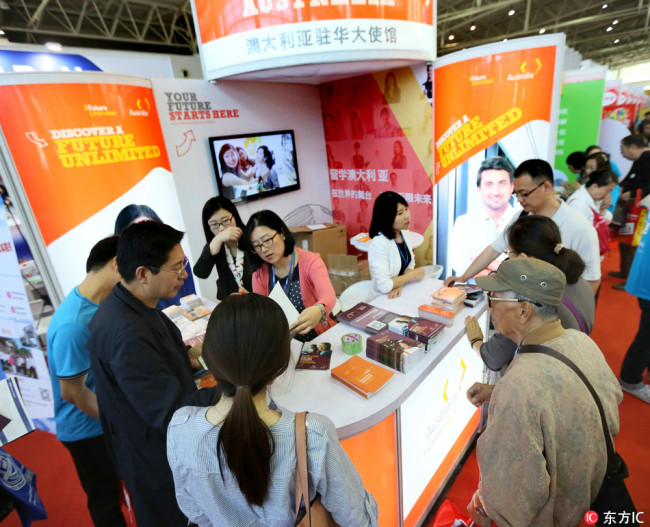 The Australian embassy's counter at the China International Education Exhibition Tour in Beijing on May 7, 2016. [File Photo: IC]