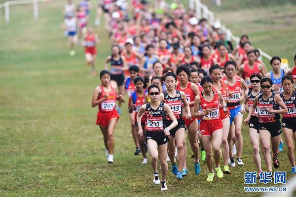 Participants take part in the senior women's 8km event at the 14th Asian Cross Country Championships in Qingzhen, southwest China's Guizhou Province, on March 15, 2018. [Photo: Xinhua/Tao Liang]