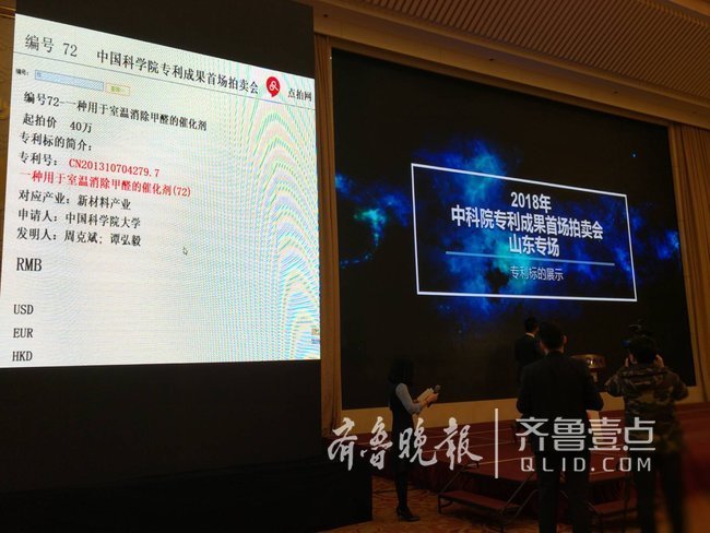 The auction of 36 patents owned by Chinese Academy of Sciences was held on March 16, 2018, in Ji'nan, Shandong Province. [Photo: qilu.com]