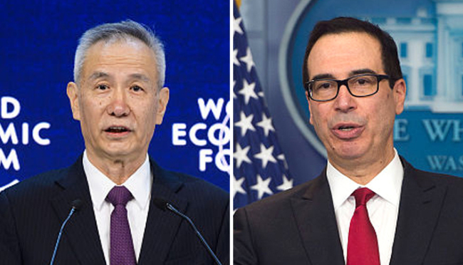Chinese Vice Premier Liu He (left) and U.S. Secretary of the Treasury Steven Mnuchin [File Photo: China Plus]