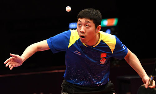 Chinese table tennis athlete Xu Xin competes during the men's singles final at the ITTF World Tour German Open on March 25, 2018. [Photo: Imagine China]