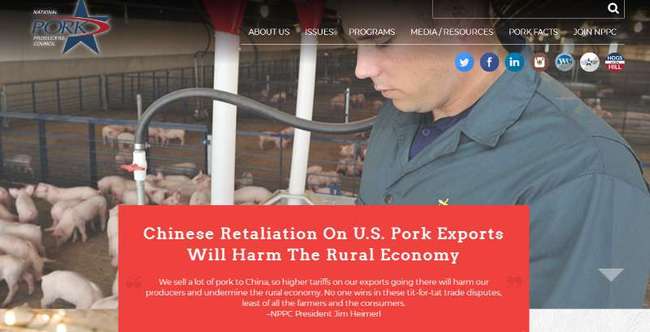 A screenshot of the website of US National Pork Producers Council [Screenshot: China Plus] 