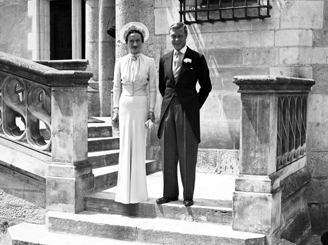 Edward VIII, former King of England then Duke of Windsor, and his bride, Bessie Wallis Warfield Simpson, following the civil and religious ceremonies at the Chateau de Candé, near Tours, France, on June 3, 1937. [File Photo: AP/BIPPA]