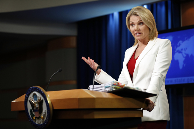 State Department spokeswoman Heather Nauert speaks during a briefing at the State Department in Washington, Wednesday, Aug. 9, 2017. [File Photo: AP/Alex Brandon]