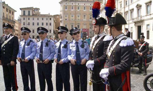 Ten Chinese police officers arrive in Rome, marking the start of the third year of law enforcement cooperation between the two countries, May 28, 2018. [Photo: cctv.com]