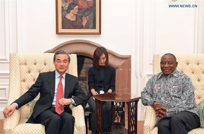 Chinese State Councilor and Foreign Minister Wang Yi (L) meets with South African President Cyril Ramaphosa (R) in Pretoria, South Africa, June 3, 2018. China and South Africa on Sunday agreed to further strengthen bilateral cooperation in face of a complex and changing international landscape. [Photo: Xinhua]