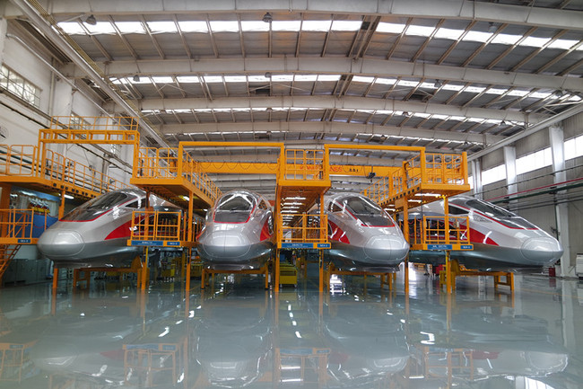 Manufacturing line at the CRRC Qingdao Sifang manufacturing base, The Bullet Train Town, Qingdao, June 8th, 2018 [Photo: China Plus]