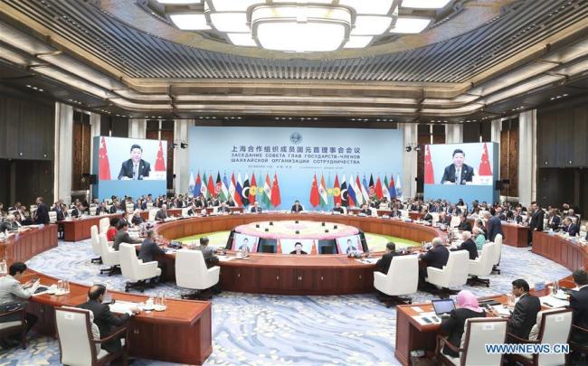 The 18th Meeting of the Council of Heads of Member States of the Shanghai Cooperation Organization (SCO) is held in Qingdao, east China's Shandong Province, June 10, 2018. Chinese President Xi Jinping chaired the meeting and delivered a speech.[Photo: Xinhua]