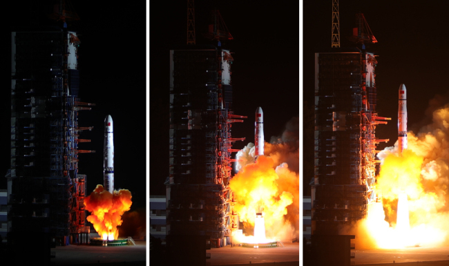 A Long March-4C rocket carrying a relay satellite, named Queqiao (Magpie Bridge), is launched at 5:28 a.m. Beijing Time from southwest China's Xichang Satellite Launch Center, May 21, 2018. [Photo: cnsa.gov.cn]