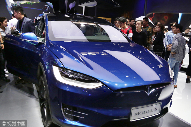 A Tesla Model X sits on display at the 2018 Beijing International Auto Show in Beijing on May 1, 2018. [File Photo: VCG]
