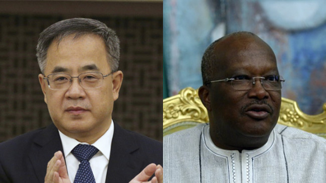 Chinese Vice Premier Hu Chunhua (L) and Burkina Faso President Roch Marc Christian Kabore (R) [File photo: IC]