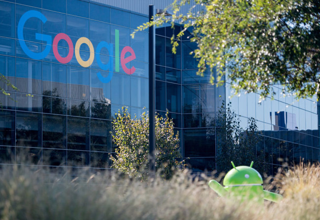 A Google logo and Android statue are seen at the Googleplex in Menlo Park, California on November 4, 2016. [File photo: AFP/Josh Edelson]